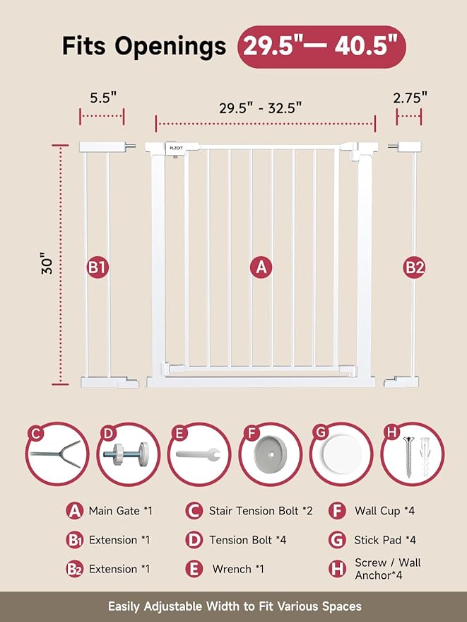 29.5-40.5" Baby Gate for Stairs, Dog Gate for Doorways, Walk Thru Auto Close - Image 7