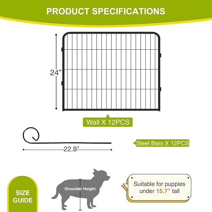 BestPet Dog Playpen 24 Inch 12 Panels Heavy Duty Metal Pet Exercise Pen Without - Image 3