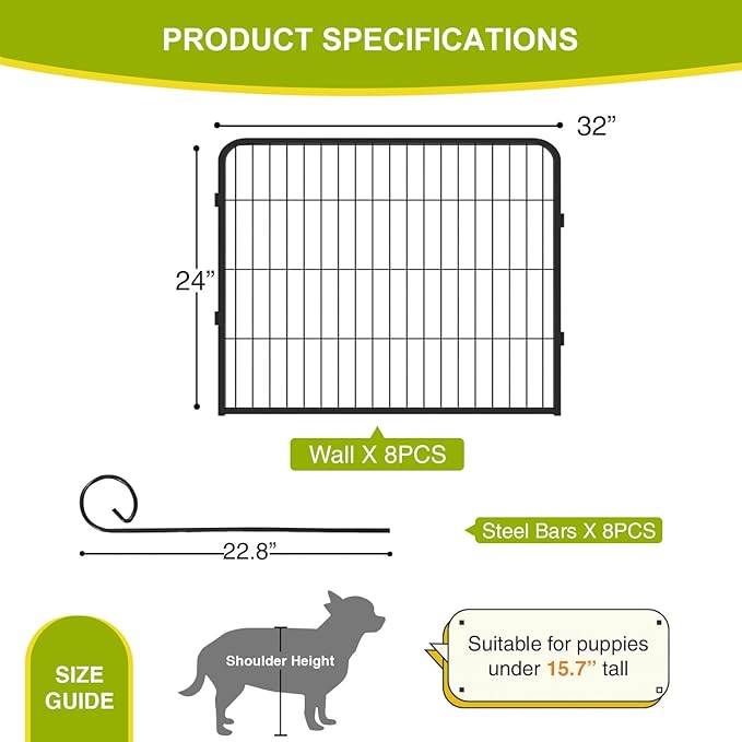BestPet Dog Playpen 24 Inch 8 Panels Heavy Duty Metal Pet Exercise Pen Indoor - Image 2