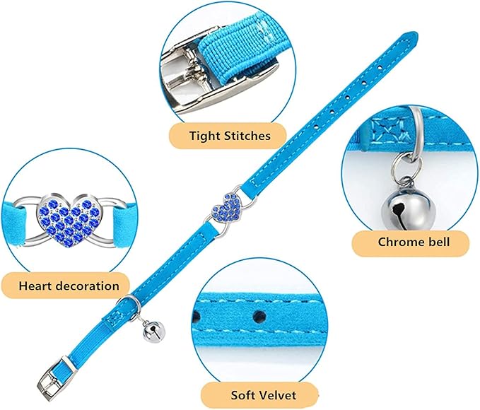 Heart Bling Cat Collar with Safety Belt and Bell Adjustable 8-10 inches - Image 3