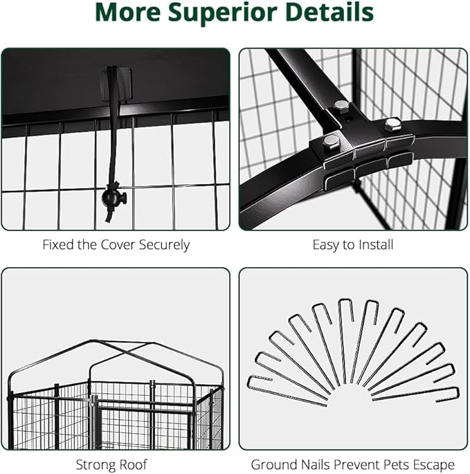 Dog Kennel Outside with Roof, Heavty Duty Welded Dog Crate Playpen with - Image 9