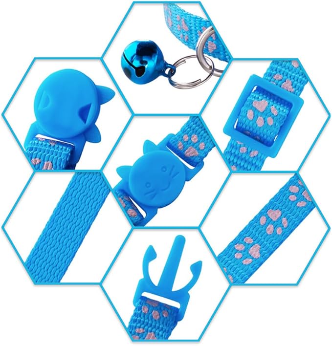 Hot Pink Kitten Collar with Bells, Light Blue Break Away Cat Collar with Bells - Image 7