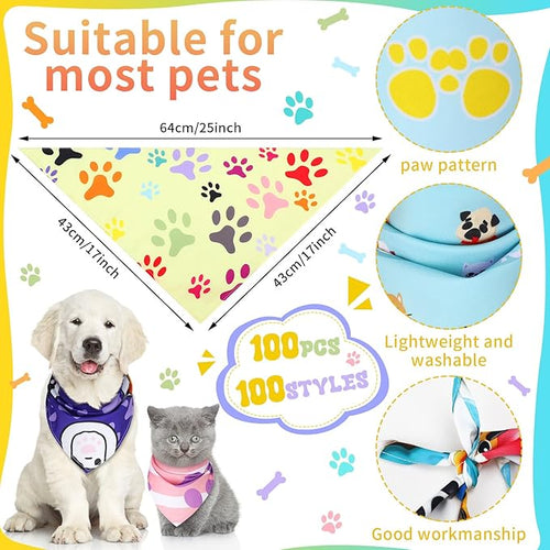 100 Pcs Paw Dog Bandanas Bulk Pet Bibs Colorful Triangle Scarf Paw Pattern Pet - Image 2