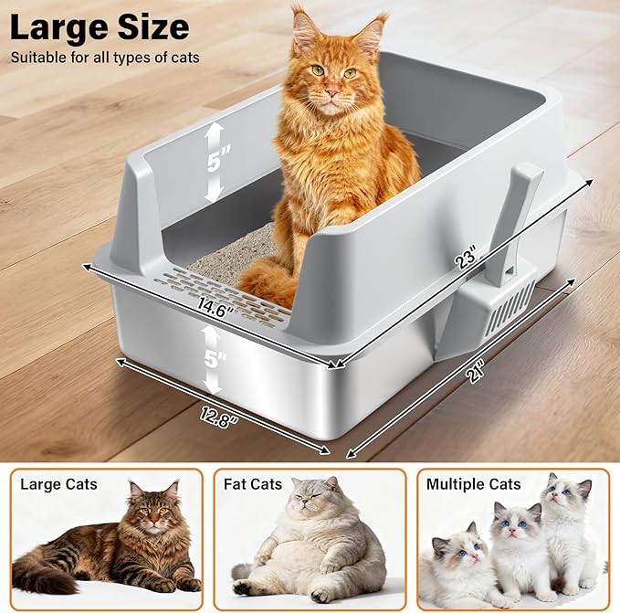 2 Pack Stainless Steel Litter Box, XL Metal Cat Litter Box - Image 2