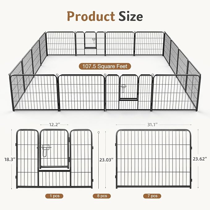 DUMOS Dog Playpen Indoor, Metal 24 Inch 16 Panels Foldable Pet Fence - Image 2
