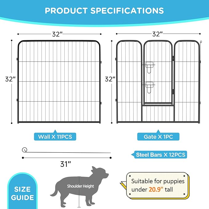 BestPet | Dog Playpen | 32 Inch, 12 Panels | Heavy Duty Metal Pet Exercise Pen - Image 8