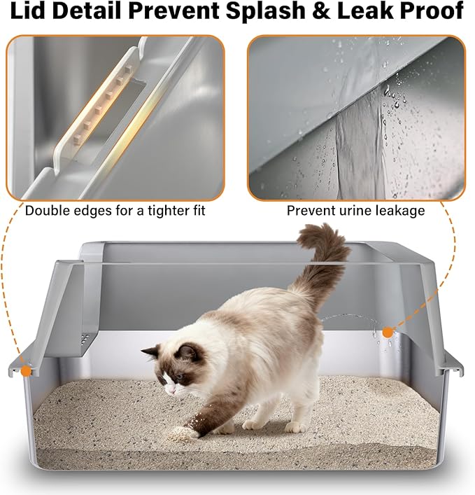 2 Pack Stainless Steel Litter Box, XL Metal Cat Litter Box - Image 5
