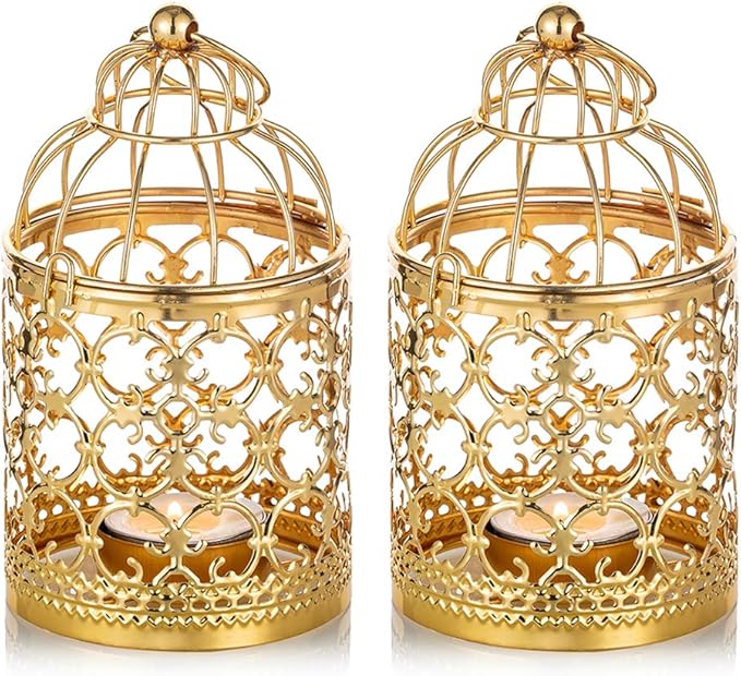 2 Pcs Small Metal Tealight Hanging Birdcage Lantern, Vintage Decorative by Nuptio