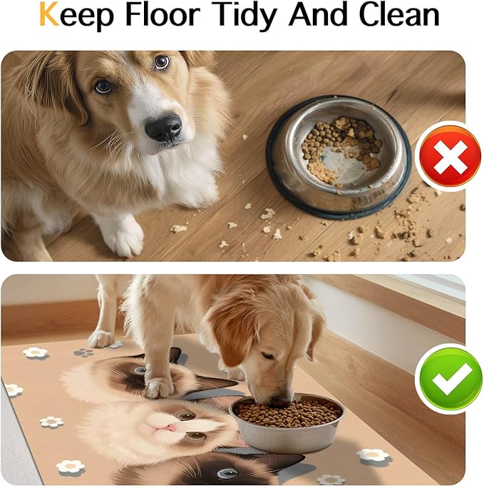 Cat Feedings Mats 20x12 inch Cute Cat Print Pet Bowl Placemat Non Slip Mat - Image 8