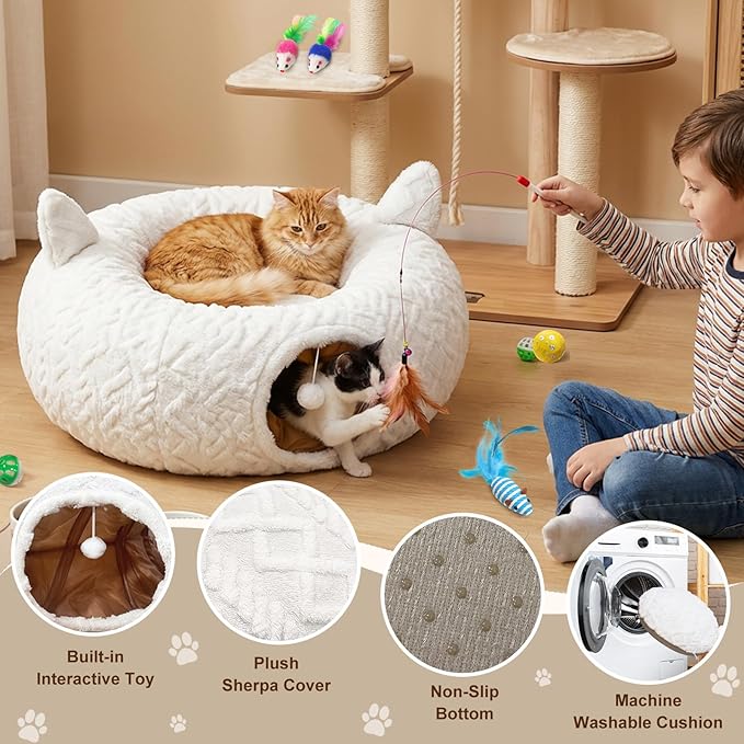 OurWarm Cat Tunnel Bed for Indoor Cats, Soft Plush Cat Donut Tunnel - Image 4