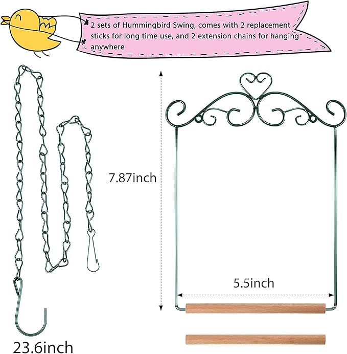 2 Pcs Hummingbird Swings and Perches Metal Frame Bird Swing - Image 2