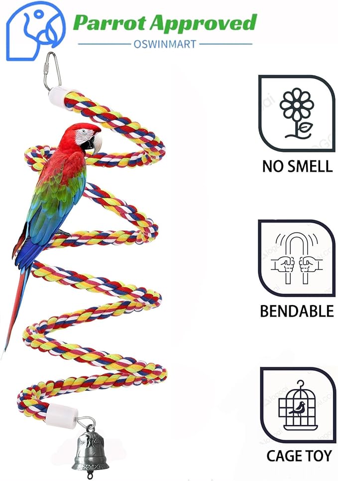 2Pcs 63'' Bird Rope Perches Birdcage Swing Toys 100% Cotton Natural Bird Perch - Image 2