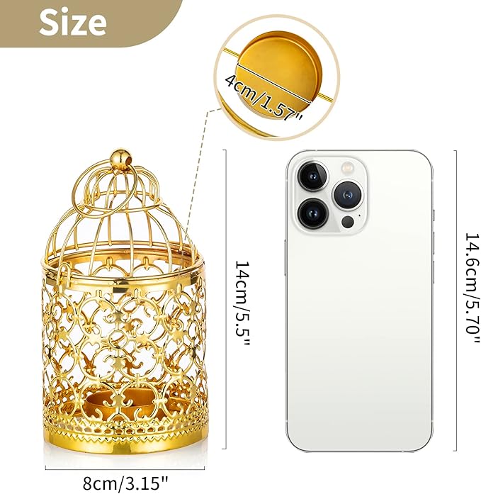 2 Pcs Small Metal Tealight Hanging Birdcage Lantern, Vintage Decorative - Image 5