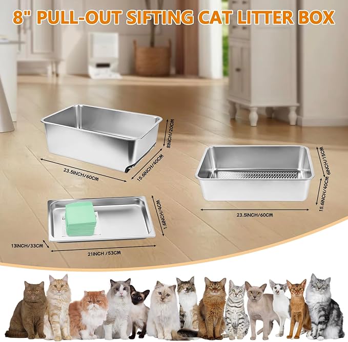 23.5" x 15.7" x 8" Stainless Steel Sifting Litter Box - Image 2