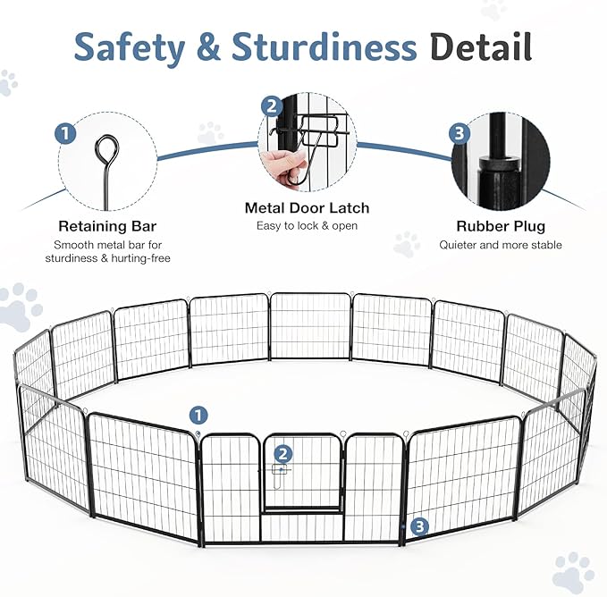 DUMOS Dog Playpen Indoor, Metal 32 Inch 16 Panels Foldable Pet Fence - Image 7