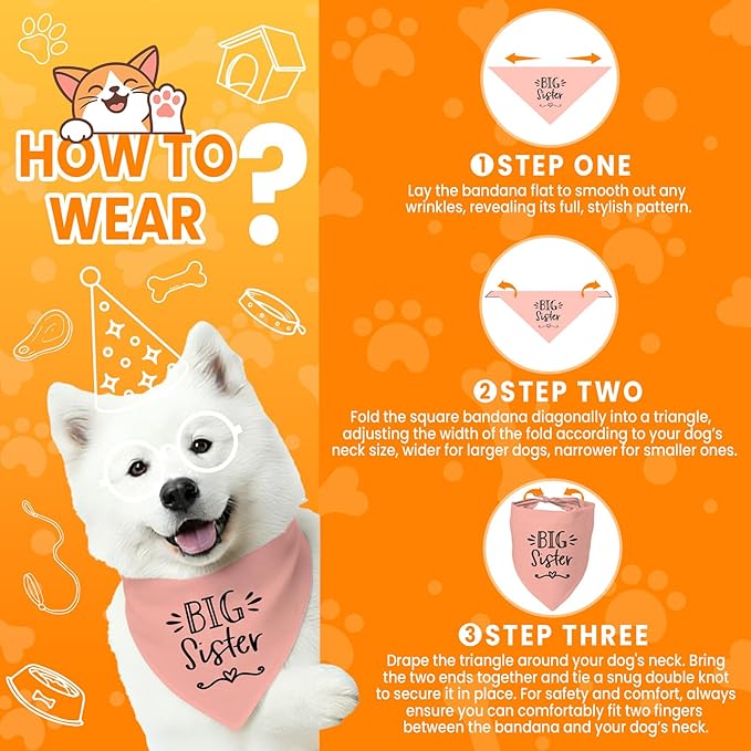 2 Pack Big Sister Big Brother Dog Bandanas, Adjustable Pet Bandana - Image 4
