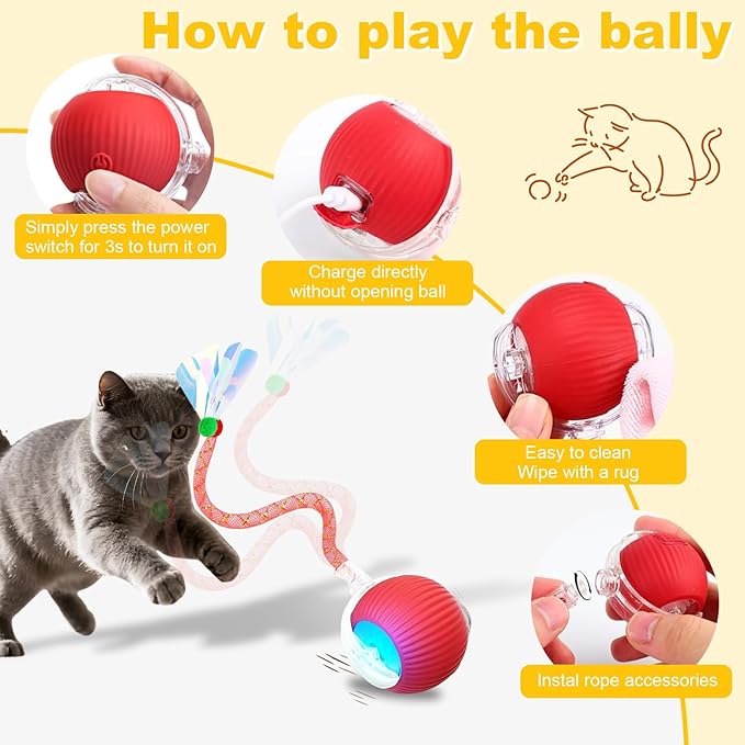Interactive Cat Toys Ball for Indoor Cats＆Dogs, Automatic Cat Toy 360° - Image 8