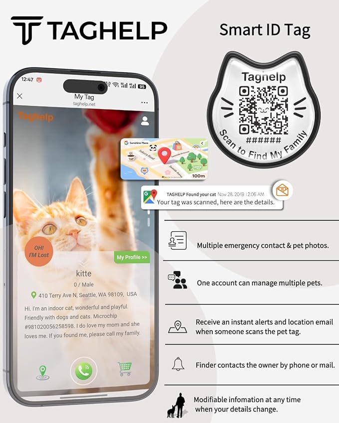Breakaway Cat Collar with QR Code ID & AirTag Holder, Adjustable Cotton Kitten - Image 9