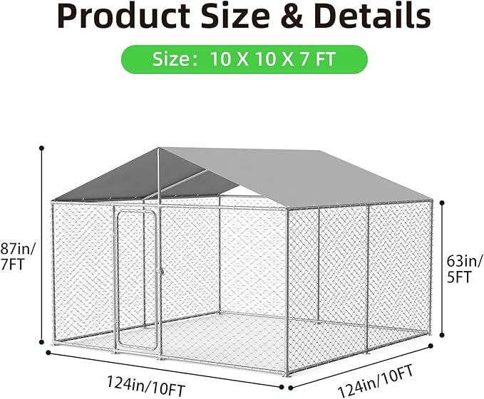 10'x10' Large Outdoor Dog Kennel, Heavy Duty Dog Enclosure - Image 6