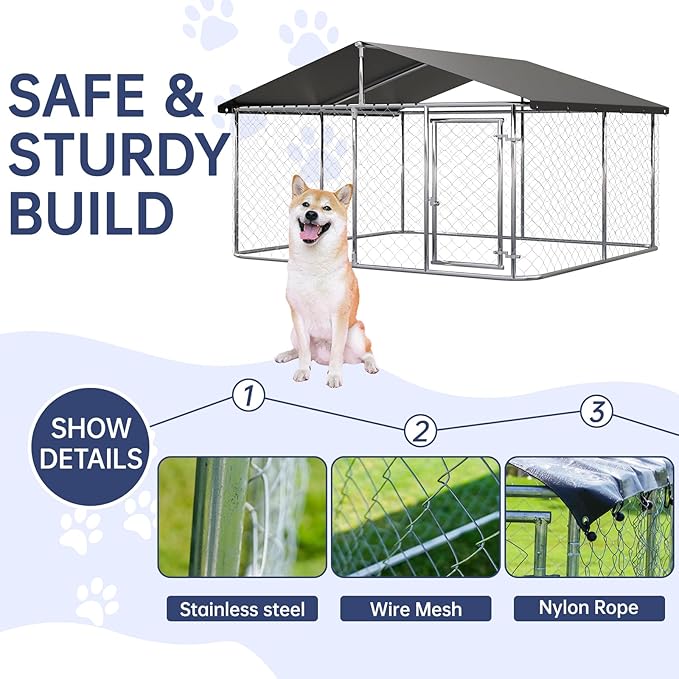 Petonly Outdoor Dog Enclosure Heavy Duty Dog Kennel House Mesh Dog Big Cage Pet - Image 3