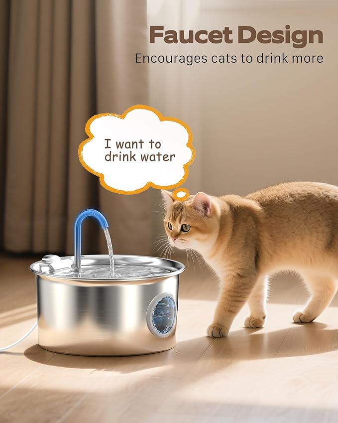 Stainless Steel Cat Water Fountain: Cat Fountain - 88oz/2.6L Pet Water Fountain - Image 7