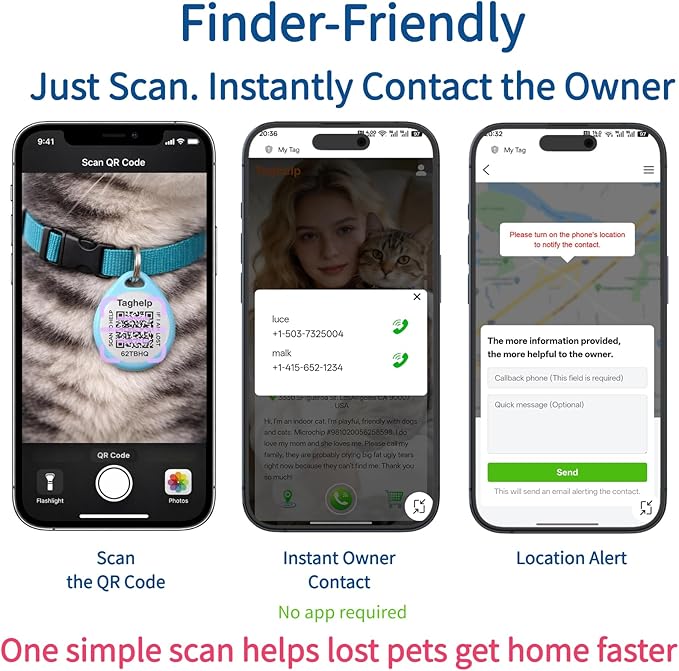 2 Pack- QR Code Smart ID Tags for Collar Personalized Cat Name Tag for Kitten - Image 4