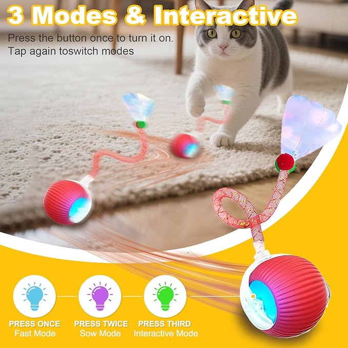 Interactive Cat Toys Ball for Indoor Cats＆Dogs, Automatic Cat Toy 360° - Image 2