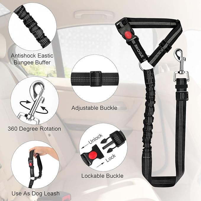 BWOGUE Pet Dog Cat Seat Belts, Car Headrest Restraint Adjustable Safety Leads - Image 4