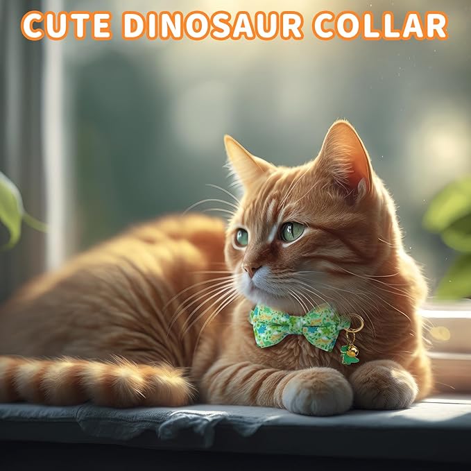 3 PCS Cat Collars with Bow Tie and Bell, Cat Collars Dinosaurs Pattern - Image 3