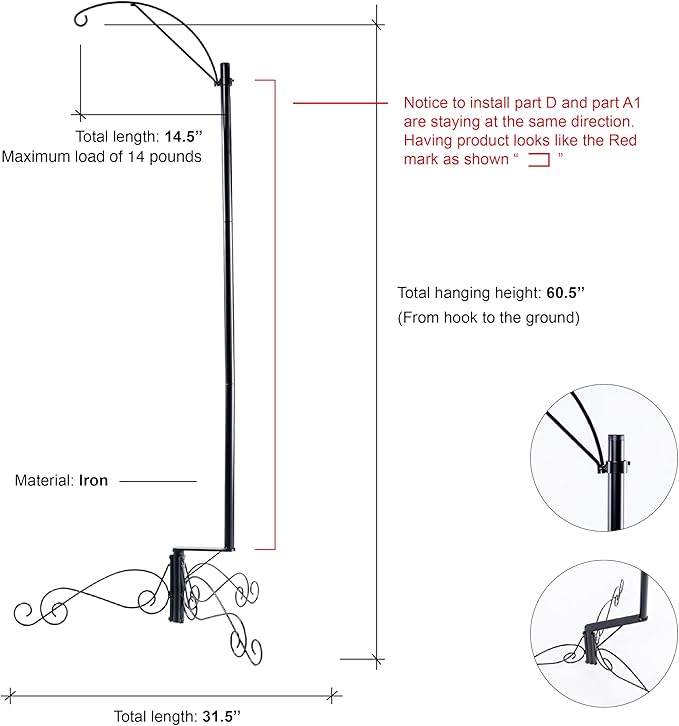 HOHIYA 61″ Heavy Duty Shepherd Hook Bird Feeder and Cage Stand - Image 3