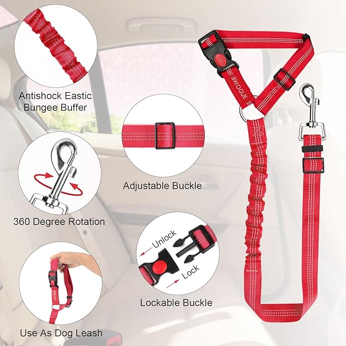 BWOGUE Pet Dog Cat Seat Belts, Car Headrest Restraint Adjustable Safety Leads - Image 4
