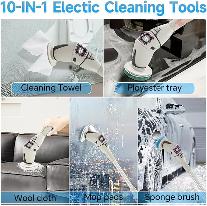 10-in-1 Electric Spin Scrubber for Cleaning, Voice Broadcast Rechargeable Power - Image 7