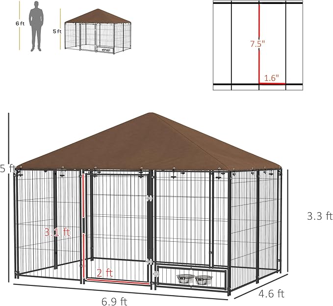 PawHut Outside Dog Kennel, 6.9' x 4.6' x 5' Puppy Play Pen - Image 7