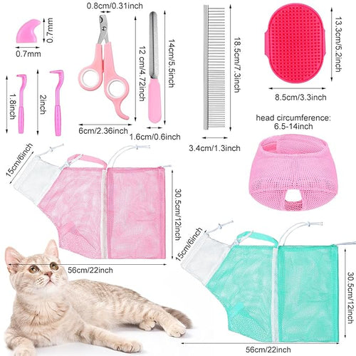 10 Pcs Cat Bathing Bag Set Pet Mesh Shower Bag Anti Bite and Scratch Pet - Image 2