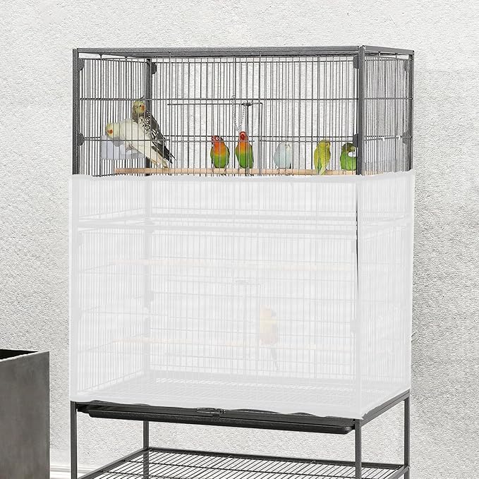 2 PCS Bird Cage Seed Catcher Airy Gauze Bird Cage Cover White Birds Cages Net - Image 3