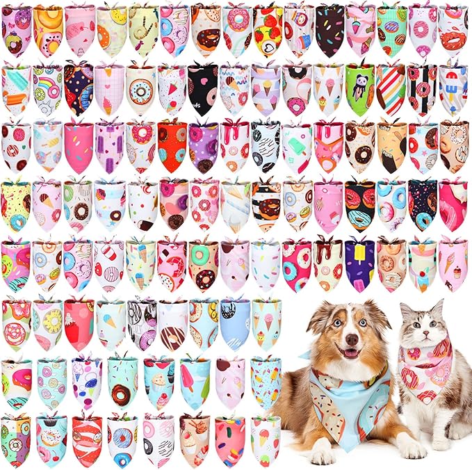 150 Pcs Donut Dog Bandanas Bulk Pet Bibs Colorful Triangle Scarf Donut Pet by Huhumy