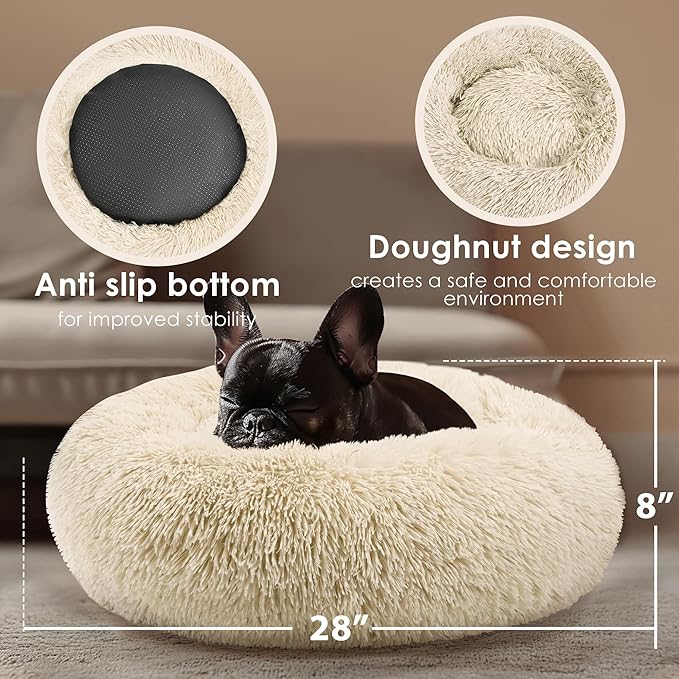 28in Large Dog Bed, Medium Size Dog and Cats, Calming Donut Bed - Image 3