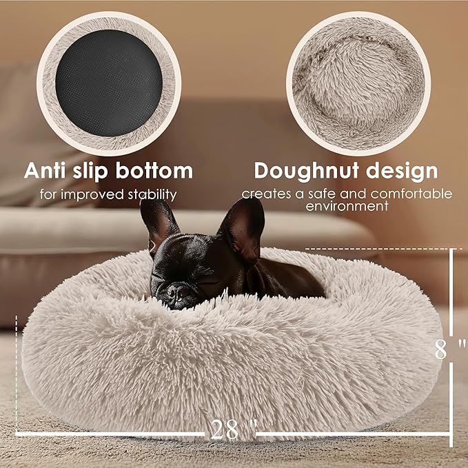 28in Large Dog Bed, Medium Size Dog and Cats, Calming Donut Bed - Image 3