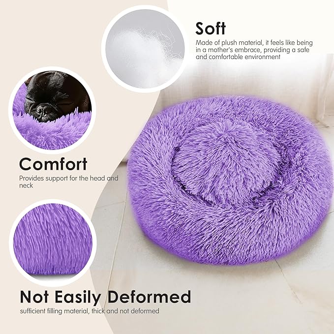 28in Large Dog Bed, Medium Size Dog and Cats, Calming Donut Bed - Image 4