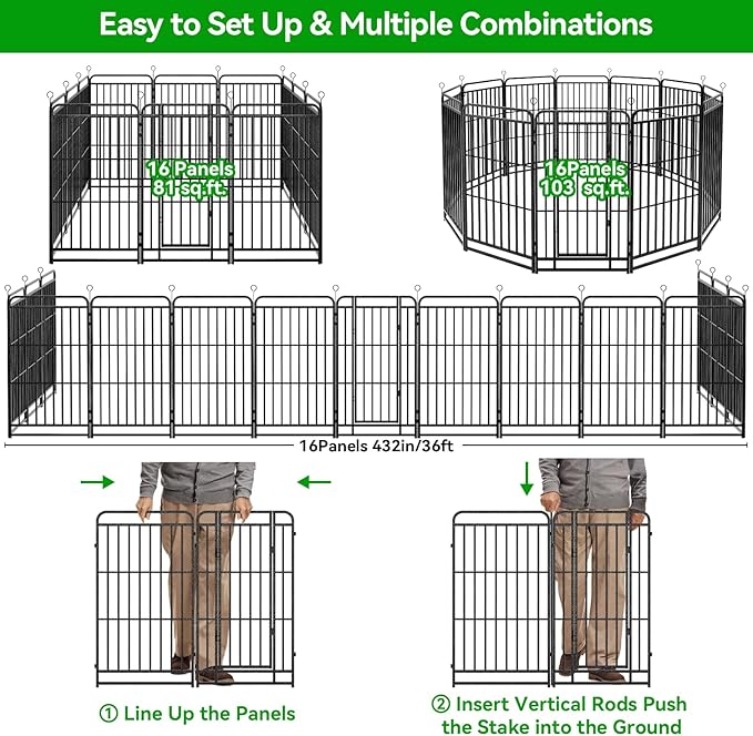 Dog Fence Outdoor 16 Piece Panels 32" Height, Square Steel Pipe - Image 8