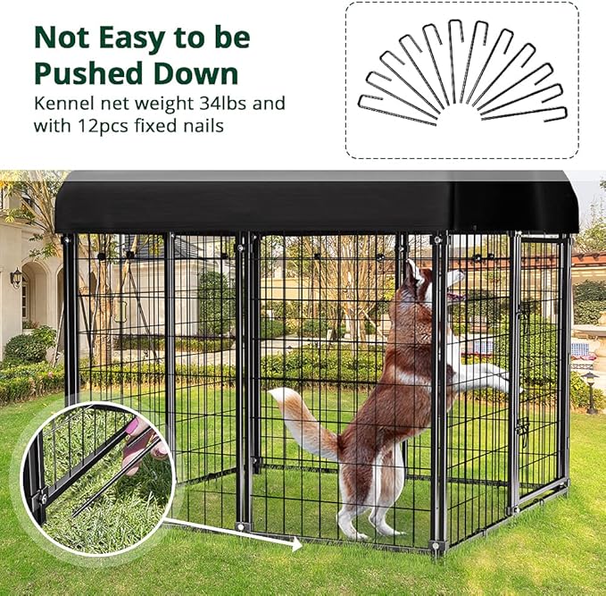 Dog Kennel Outside with Roof, Heavty Duty Welded Dog Crate Playpen with - Image 8