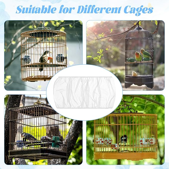 2 PCS Bird Cage Seed Catcher Airy Gauze Bird Cage Cover White Birds Cages Net - Image 4