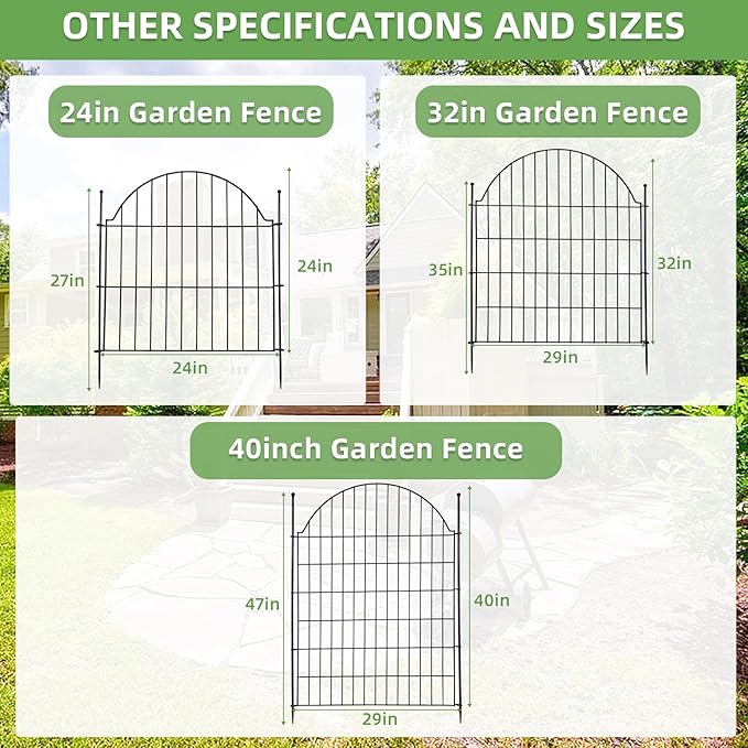 10 Panels No Dig Decorative Garden Fence, 32in x 23.6ft Outdoor Animal Barrier - Image 7