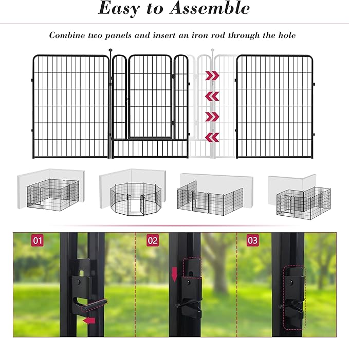 Dog Playpen, 40 inch 8 Panels Dog Fence Outdoor Heavy Duty Dog Pen - Image 4