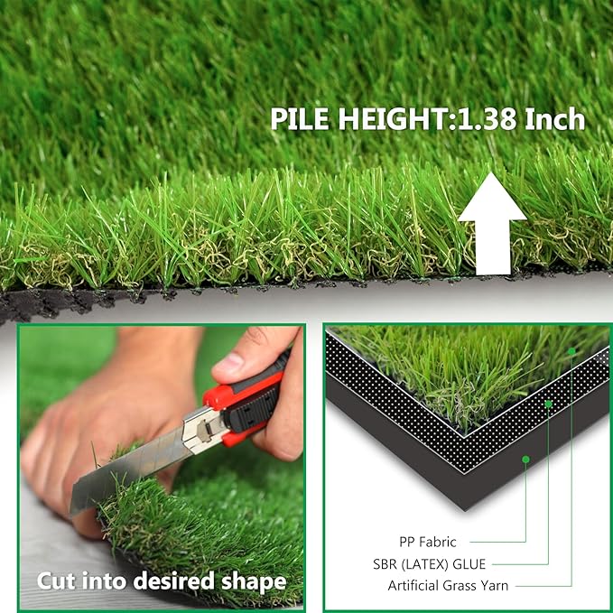 Artificial Grass Rug Outdoor Indoor 6FTX85FT Fake Grass Carpet Green Synthetic - Image 4