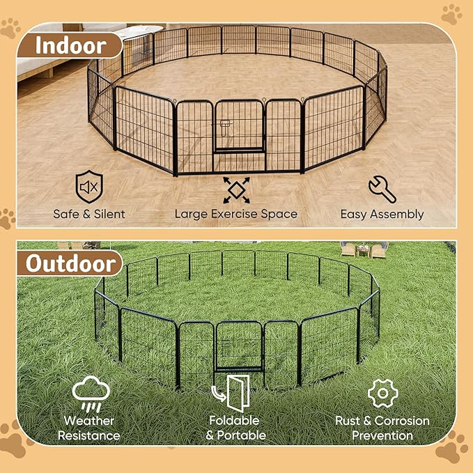 DUMOS Dog Playpen Indoor, Metal 24 Inch 16 Panels Foldable Pet Fence - Image 6