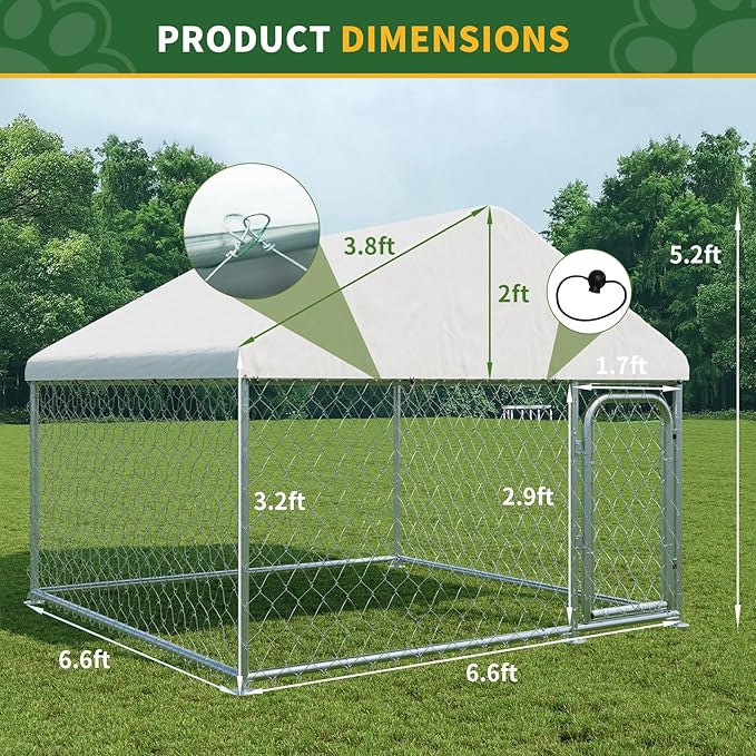 LotFun Large Outdoor Dog Kennel, 6.6 x 6.6 FT Heavy Duty Dog Enclosure - Image 6